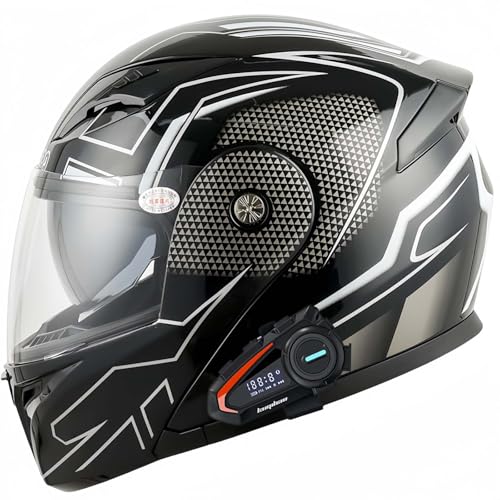 Bluetooth Motorradhelm, Klapphelm Motorrad Modularer Helm Mit Doppelvisier, ECE Genehmigte Rollerhelm Helm Motocross Helm for Damen Und Herren E,L59-60CM von BDBRHFG