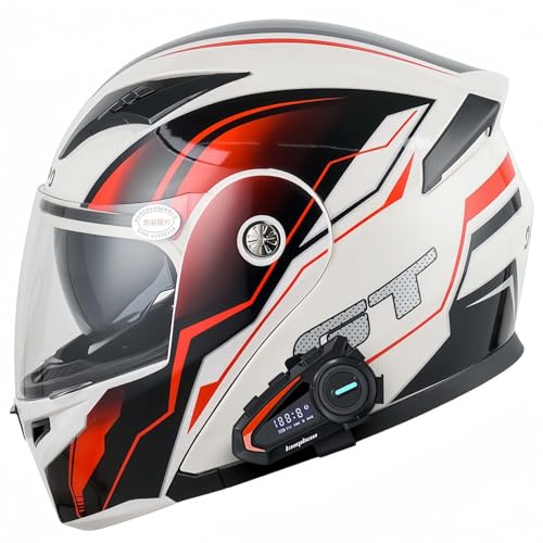 Bluetooth Motorradhelm, Klapphelm Motorrad Modularer Helm Mit Doppelvisier, ECE Genehmigte Rollerhelm Helm Motocross Helm for Damen Und Herren G,M57-58CM von BDBRHFG