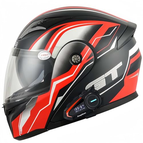 Bluetooth Motorradhelm, Klapphelm Motorrad Modularer Helm Mit Doppelvisier, ECE Genehmigte Rollerhelm Helm Motocross Helm for Damen Und Herren H,M57-58CM von BDBRHFG