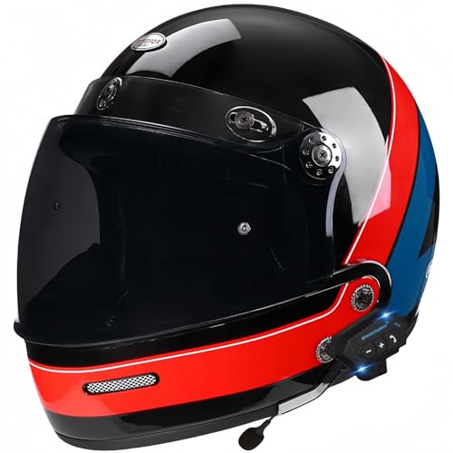 Bluetooth-Motorradhelme, Hochklappbarer Motorradhelm Für Erwachsene, Integralhelme, ECE-Geprüfte Halbhelmform, Hochfeste Schale Für Männer Und Frauen C,L59-60CM von BDBRHFG