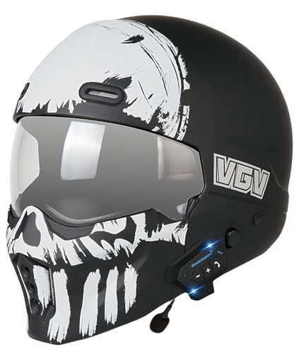 Bluetooth-Retro-Klassiker-Motorradhelm Mit Doppelvisier, 3/4-Open-Face-Helm, DOT-Zugelassener Scooter-Sicherheits-Motorradhelm Für Männer Und Frauen F,XL61-62CM von BDBRHFG