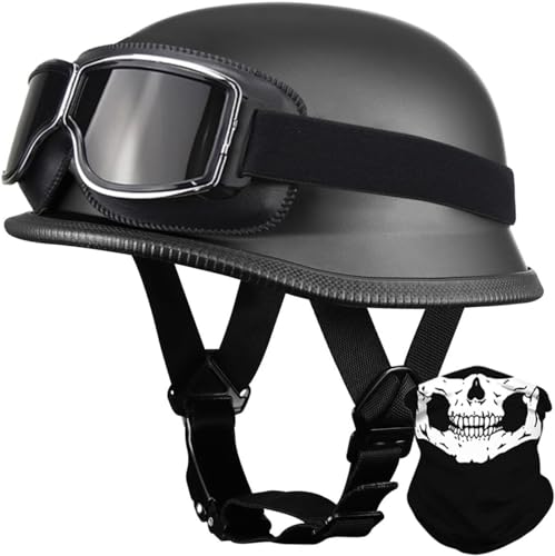 Deutsch Helm Halboffenen Vintage Öffnen Motorradhelm Halb-Helm Mit Sonnenbrille ECE-Zertifizierung Chopper Helm Für Mopeds Cruiser Vintage Jet Helm D,L 59-60cm von BDBRHFG