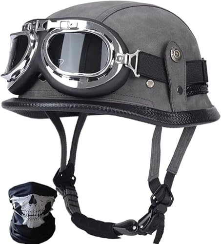 Deutsche Motorrad Jethelm ECE-Zertifizierung, Vintage Halbhelme Halbschalenhelm Mit Schutzbrille Chopper Helm Für Cruiser Street Scooter Mit Schnellverschlusss C,XXL61-62CM von BDBRHFG