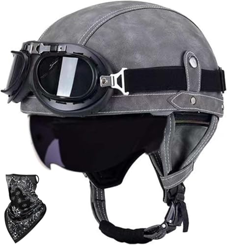 Deutscher Helm Halboffener Vintage-Motorradhelm Halbhelm ECE-Zertifizierung Helm Mit Sonnenbrille Für Mopeds Cruiser Vintage-Helm Schnellverschluss F,XL61-62CM von BDBRHFG