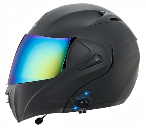 Integralhelm Für Motorradfahrer Mit Bluetooth, Hochklappbarer Modularer Helm Mit Mikrofon Für Automatische Anrufannahme, Mit Doppelvisier, ECE-Geprüft, Stoßfest, Integrierter Helm D,S55-56CM von BDBRHFG