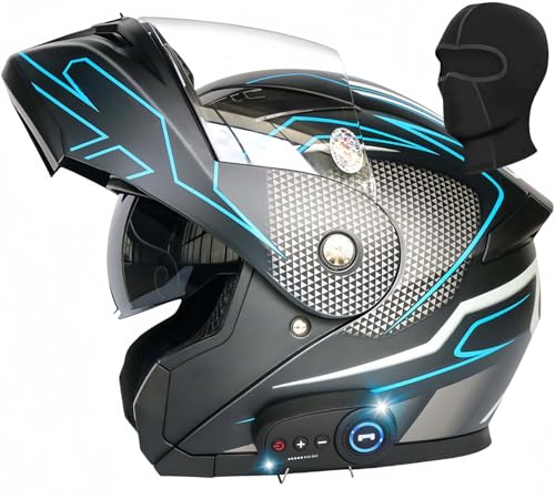 Integrierte Bluetooth-Motorradhelme, Vollgesichts-Klapphelm Mit Doppelvisier, Modulare Straßen-Motorradhelme, ECE-Geprüft, Für Männer Und Frauen C,XL61-62CM von BDBRHFG