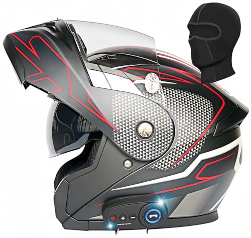 Integrierte Bluetooth-Motorradhelme, Vollgesichts-Klapphelm Mit Doppelvisier, Modulare Straßen-Motorradhelme, ECE-Geprüft, Für Männer Und Frauen E,M57-58CM von BDBRHFG