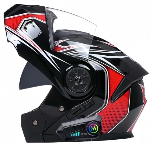 Klapphelm Bluetooth Motorradhelm Mit Doppeltem Antibeschlag Visier,Motorrad Full Face Helmklapphelm Mit Sonnenblende Vorbereitetece Zertifiziertfür Erwachsene Frauen Männer B,L59-60CM von BDBRHFG