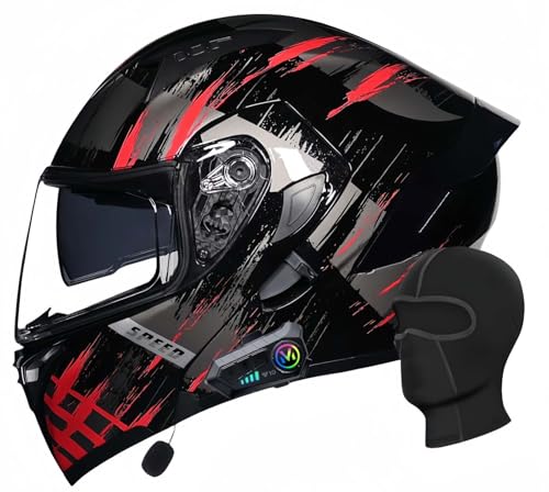 Klapphelm Mit Bluetooth Doppelvisier ModularhelmMitGesichtsmaske Im Lieferumfang Enthalten ECE-Zertifizierter Motorradhelm Herausnehmbares InnenfutterMit Eingebautem Mikrofon Für A,M54-55CM von BDBRHFG