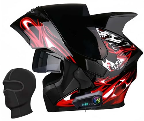 Klapphelm Motorrad Mit Bluetooth, Motorradhelm Integrierter Bluetooth-Helm ECE Zertifiziert Moped Full Face Helm Rollerhelm Anti-Fog-Doppelspiegel Für Damen Herren A,XXL63-64CM von BDBRHFG