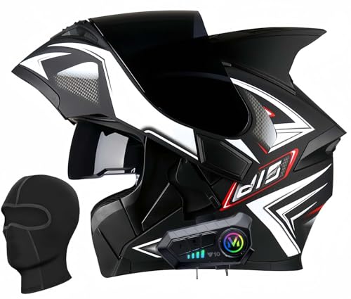 Klapphelm Motorrad Mit Bluetooth, Motorradhelm Integrierter Bluetooth-Helm ECE Zertifiziert Moped Full Face Helm Rollerhelm Anti-Fog-Doppelspiegel Für Damen Herren D,M57-58CM von BDBRHFG