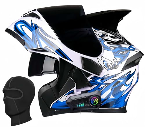 Klapphelm Motorrad Mit Bluetooth, Motorradhelm Integrierter Bluetooth-Helm ECE Zertifiziert Moped Full Face Helm Rollerhelm Anti-Fog-Doppelspiegel Für Damen Herren E,XXXL65CM von BDBRHFG