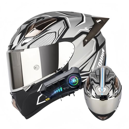 Modularer Bluetooth-Helm Mit Doppeltem Kratzfestem Visier, Modulare Integralhelme Für Männer Und Frauen, ECE-Zugelassener Integralhelm Für Scooter-Gesichtsrennen D,XXL61-62CM von BDBRHFG