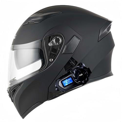 Modularer Bluetooth-Motorradhelm, Bluetooth-Integralhelm Mit Doppelvisier, ECE-Zugelassener Bluetooth-Motorradhelm, Unisex-Helm B,M57-58CM von BDBRHFG