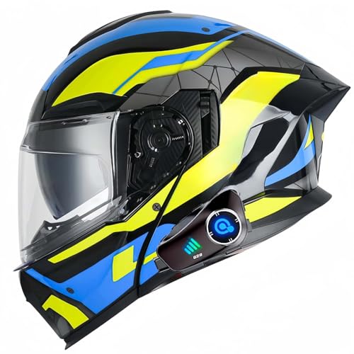 Modularer Bluetooth-Motorradhelm, ECE-Geprüft, Beschlagfrei, Doppelvisier, Hochklappbarer Vollgesichts-Motorradhelm Für Erwachsene, Männer Und Frauen A,XL61-62CM von BDBRHFG