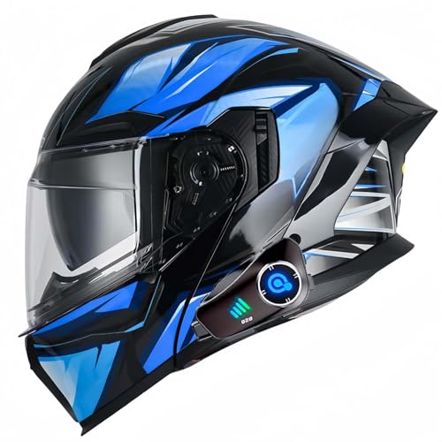 Modularer Bluetooth-Motorradhelm, ECE-Geprüft, Beschlagfrei, Doppelvisier, Hochklappbarer Vollgesichts-Motorradhelm Für Erwachsene, Männer Und Frauen C,M57-58CM von BDBRHFG