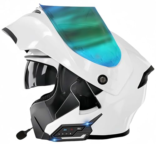 Modularer Bluetooth-Motorradhelm, modulare Integral-Klapphelme für Männer und Frauen mit integriertem Lautsprecher-Doppelvisier, ECE-zugelassener Integral-Klapphelm J,M54-55CM von BDBRHFG