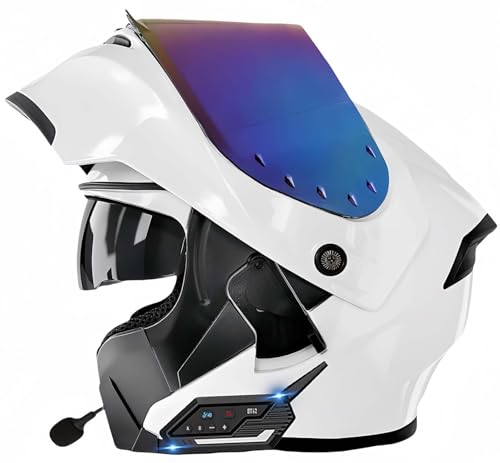 Modularer Bluetooth-Motorradhelm, modulare Integral-Klapphelme für Männer und Frauen mit integriertem Lautsprecher-Doppelvisier, ECE-zugelassener Integral-Klapphelm W,S52-53CM von BDBRHFG