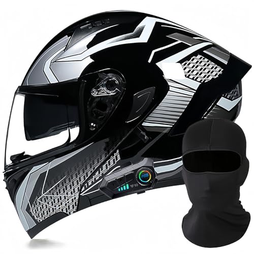 Modularer Motorrad-Bluetooth-Helm, DOT/ECE-Zugelassener, Hochklappbarer, Integrierter Motorradhelm Für Männer Und Frauen Mit Doppelvisier, Integriertem Dual-Lautsprecher 20,M57~58cm von BDBRHFG