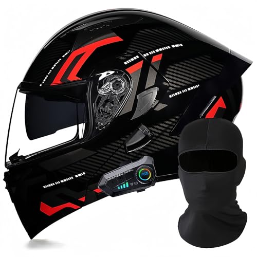 Modularer Motorrad-Bluetooth-Helm, DOT/ECE-Zugelassener, Hochklappbarer, Integrierter Motorradhelm Für Männer Und Frauen Mit Doppelvisier, Integriertem Dual-Lautsprecher 23,M57~58cm von BDBRHFG