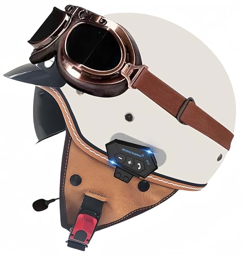 Motorrad-Bluetooth-Helm, ECE-Zugelassener Offener Helm Mit Sonnenblende, Für Erwachsene Männer Und Frauen, Mopedhelme A,L59-60CM von BDBRHFG