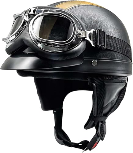 Motorrad-Jet-Helm BOL Vintage ECE-Zugelassener Motorrad-Jet-Helm, Sommer-Halbhelm Für Männer Und Frauen, Retro-Pilotenhelme, Mit Schutzbrille Für Roller-Chopper-Motorradhelm B,52-62cm von BDBRHFG