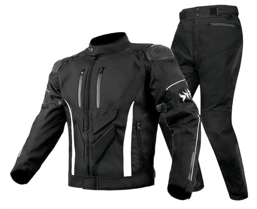 Motorradanzüge Für Herren, 2-Teiliger Motorradanzug Aus Wasserdichtem Stoff, Motorradjacke Und -Hose, Komplettes Schutzset Für Biker, CE-Zertifizierung B,L von BDBRHFG