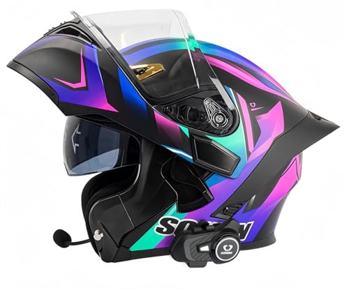 Motorradhelm Klapphelm Modularer Motorradhelm Mit Bluetooth, ECE-Geprüfter Helm, Modularhelm Doppel-Scooter-Helm Für Erwachsene Männer Frauen A,S55-56CM von BDBRHFG