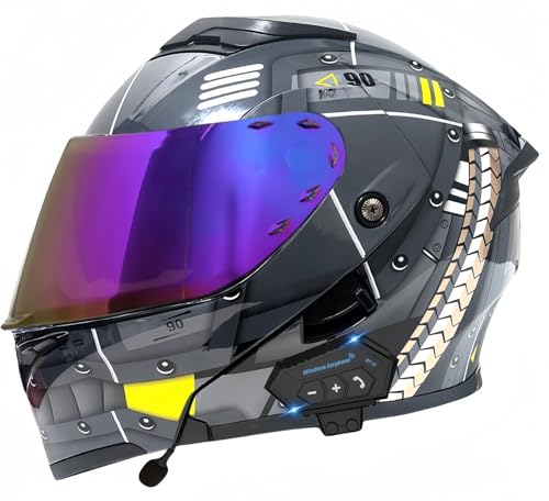 Motorradhelm Mit Bluetooth, Integrierter Klapphelm, ECE-Zertifizierung Mit HD Anti-Fog-Doppelvisier, Modularer Motorrad Helme Für Erwachsene Männer Und Frauen F,XL61-62CM von BDBRHFG