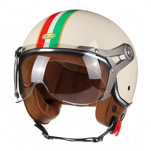 Offener Helm, Motorrad-Halbhelm, DOT/ECE-geprüfter Motorrad-Sturzhelm mit Sonnenblende, Retro-Vintage-Stil, Motorrad-Jethelm für Kinder, Jugendliche, Männer, Frauen A,XL61-62CM von BDBRHFG