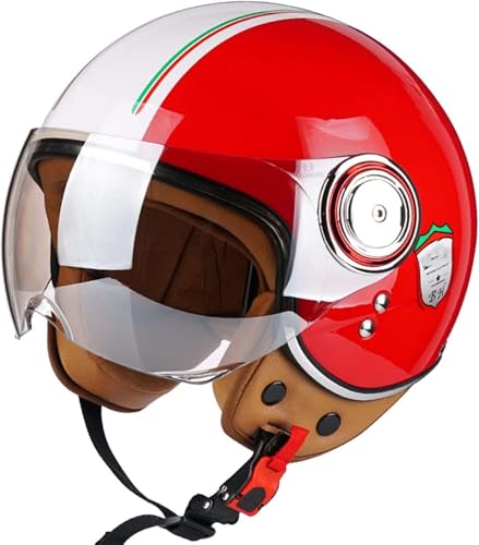 Retro-Halbjet-Helm Mit Offenem Gesicht,Rollerhelm,DOT/ECE-Zugelassener Motorrad-Schalenhelm Mit Visier,Offenes Gesicht, Klassischer Vintage-Jet-Motorradhelm Für Männer Und Frauen B,L57-58cm von BDBRHFG