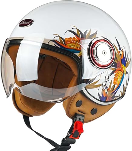 Retro-Halbjet-Helm Mit Offenem Gesicht,Rollerhelm,DOT/ECE-Zugelassener Motorrad-Schalenhelm Mit Visier,Offenes Gesicht, Klassischer Vintage-Jet-Motorradhelm Für Männer Und Frauen J,XL59-60cm von BDBRHFG