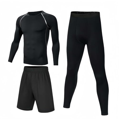 Sportbekleidung3stücke Anzug Herren Sport Tshirts Fitness Trainingsanzug Set Schnell Trocken Hose Schwarz Trainingshose Schwitzanzug Männer Sportanzug C,2XL(150-170) von BDBRHFG