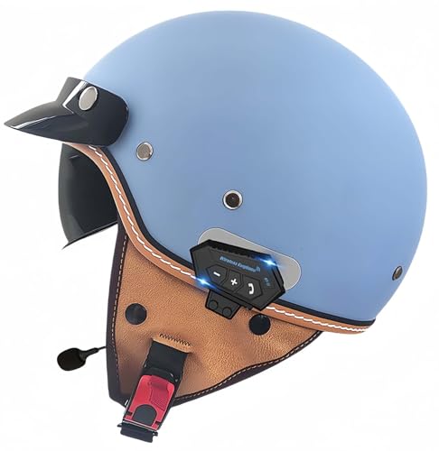 Vintage-Motorradhelm, Offener Helm, ECE-Zugelassener Offener Motorradhelm, Retro-Halbhelm Mit Sonnenblende, Für Erwachsene, Männer Und Frauen, Mopedhelme C,XL61-62CM von BDBRHFG