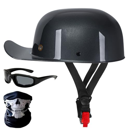 Vintage Open Face Motorradhelm Retro Baseball Cap Halbhelme Herren Damen Für Street Cap Jet Maske Brille - ECE Zertifiziert C,L58-60CM von BDBRHFG