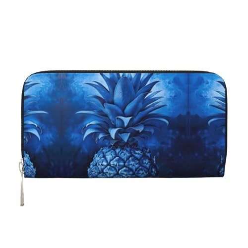 BDDFN Trendige Damengeldbörse mit blauem Ananas-Druck, für Reisen, Karten, Bargeld, Münzen mit einfachem Zugriff, Schwarz, Einheitsgröße, Kunst von BDDFN