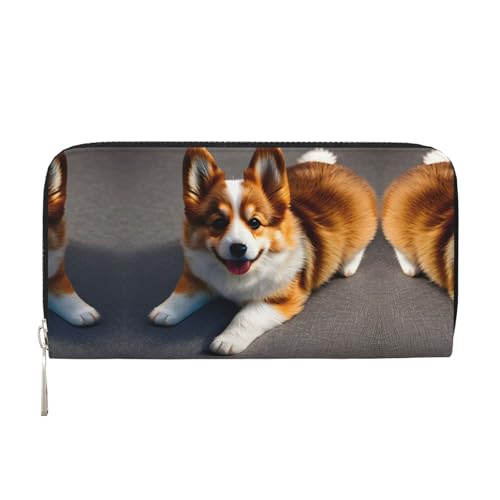 Funny Corgi Butt Brown Print Trendy Lady Wallet Hand Wallet for Women Travel Cards Cash Coins with Easy Access, Schwarz, Einheitsgröße, Kunst von BDDFN