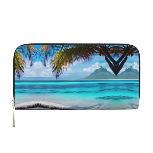 Tahiti Beach Print Trendy Lady Wallet Handbrieftasche für Frauen Reisekarten Bargeld Münzen mit einfachem Zugang, Schwarz, Einheitsgröße, Kunst von BDDFN