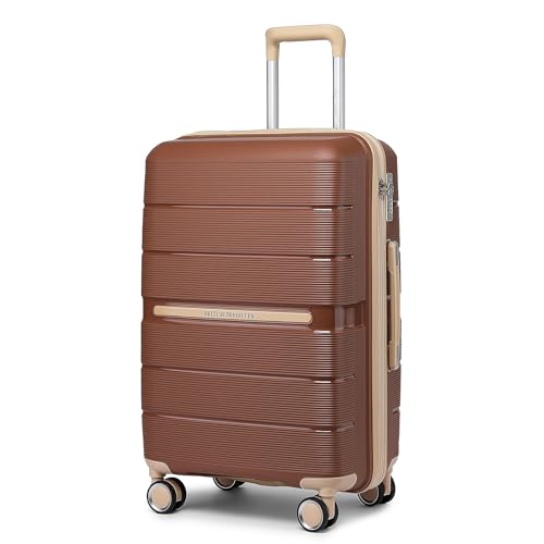 BDSHGRDH Reisekoffer， 24" Medium Suitcase Lightweight Polypropylene Hard Shell Luggage Hold Check in Suitcase with 4 Wheels and Built-in TSA Lock(Brown,S(55cm 36L)) von BDSHGRDH