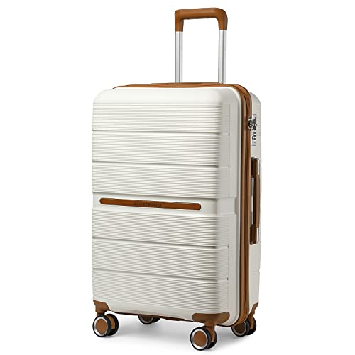 BDSHGRDH Reisekoffer， 24" Medium Suitcase Lightweight Polypropylene Hard Shell Luggage Hold Check in Suitcase with 4 Wheels and Built-in TSA Lock(Cream White,S(55cm 36L)) von BDSHGRDH