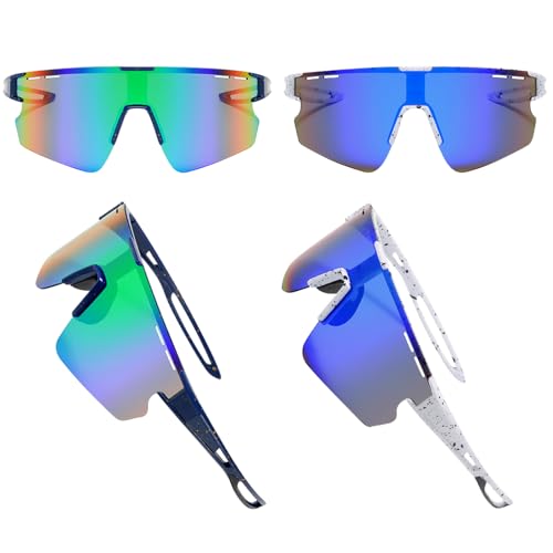 BDSHUNBF 2 Sport Sonnenbrille,Polarisiert Fahrradbrille,Fahrradbrille Winddicht,Schnelle Brille,Schnelle Brille Rave,Radfahrer Brille für Herren Damen UV400 Schutz für Outdooraktivitäten,Blau,Grün BDSHUNBF 2 Sport Sonnenbrille,Polarisiert Fahrradbrille,Fahrradbrille Winddicht,Schnelle Brille,Schnelle Brille Rave,Radfahrer Brille für Herren Damen UV400 Schutz für Outdooraktivitäten,Blau,Grün von BDSHUNBF