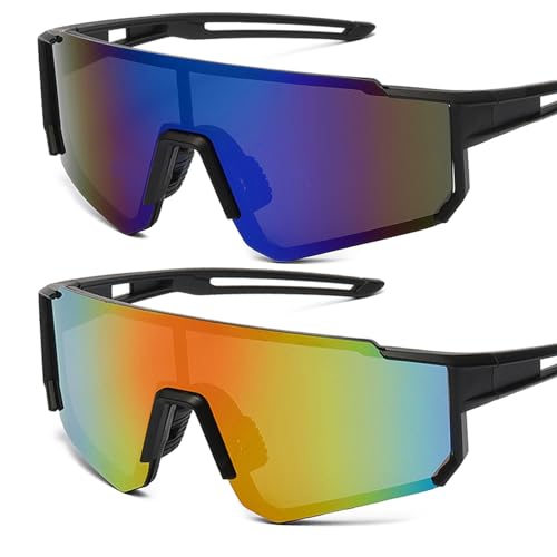 BDSHUNBF 2 Stück Sport Sonnenbrille, Polarisiert Fahrradbrille, Fahrradbrille Winddicht, Schnelle Brille, Schnelle Brille Rave, Radfahrer Brille für Herren Damen UV400 Schutz für Outdooraktivitäten von BDSHUNBF