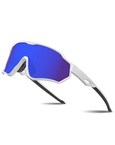 BEACOOL Fahrradbrille (Tri Acetate Cellulose (TAC), Weiß-Blau von BEACOOL