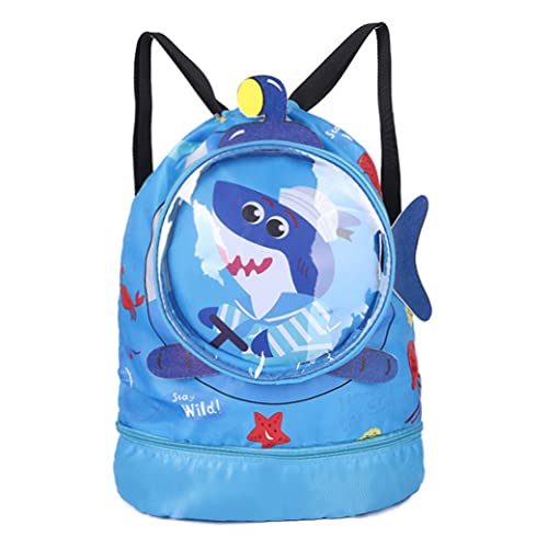 BEAHING Kids Beach Bag Drawess Rucksack Kinderschwimmbeutel Schüler Süßes Cartoon -Rucksack tragbares Doppelschicht trocken und nasse Trennung wasserdichte Aufbewahrung Big Blue Hai, Schwimmbeutel von BEAHING