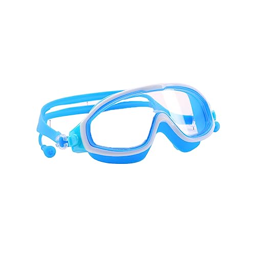 BEALIFE Kinder Schwimmbrille, wasserdichter Riemen, Weite Sicht, Kinderbrille, Surfen, Kajakfahren, Schwimmbrille mit Ohrstöpseln, Blauer See von BEALIFE