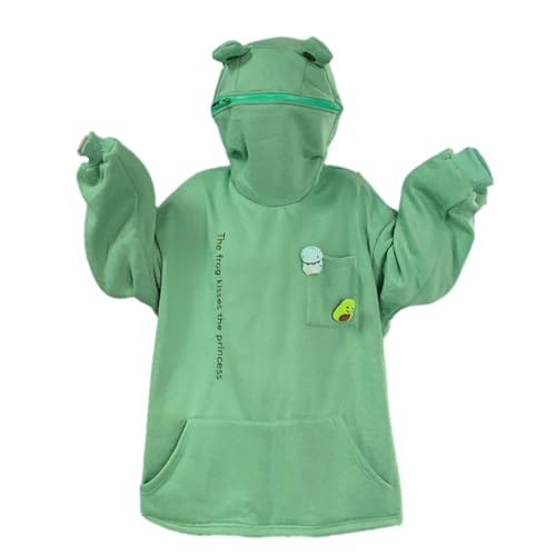 BEALIFE Niedlicher Frosch Hoodie in Tierform, Winter, warm und locker, Winter, warm, dick, locker, übergroßes Sweatshirt, Polyester, warm und weich, Grün, S von BEALIFE