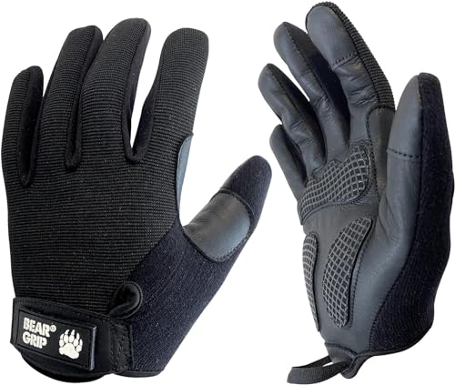 BEAR GRIP - Gewichtheber-Handschuhe mit Gel-gepolsterten Handflächen für Multi-Sport-Workouts, Bodybuilding, Crossfit, Calisthenic, Radfahren, volle Handflächen-Anti-Rutsch-Schutz. (Schwarz, M) von BEAR GRIP