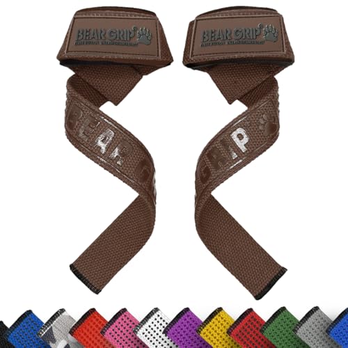 BEAR GRIP Straps - Premium Neopren-gepolsterte, doppelt genähte Heavy-Duty-Gewichthebegurte mit Gel-Griff, 100% Baumwolle, Extra Lange Länge (Braun) BEAR GRIP Straps - Premium Neopren-gepolsterte, doppelt genähte Heavy-Duty-Gewichthebegurte mit Gel-Griff, 100% Baumwolle, Extra Lange Länge (Braun) von BEAR GRIP