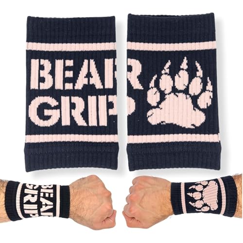 BEAR GRIP Schweißbänder zum Schutz des Handgelenks – Crossfit, Gewichtheben, Tennis, Fitness-Übungen, Baumwolle, Nylon-Spandex-Handgelenk-Schweißbänder für Männer und Frauen (Schwarz/Rosa, Standard von BEAR GRIP