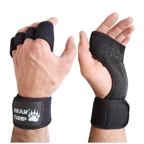 BEAR GRIP - Offene Trainingshandschuhe für Crossfit, Bodybuilding, Kallisthenik, Powerlifting (Schwarz, S) von BEAR GRIP